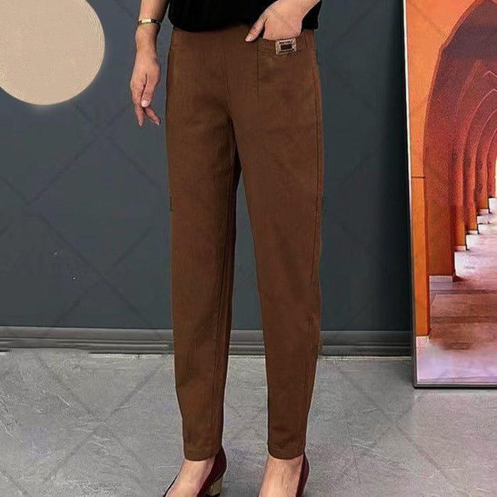 Cotton Trousers with Straight Fit and Elastic Waist