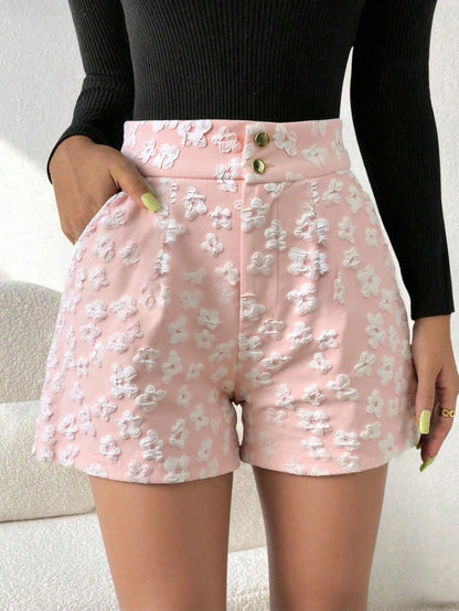Houndstooth Pattern High-Waisted Shorts