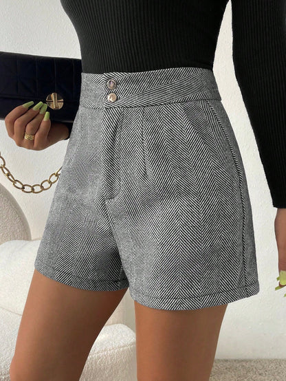 Houndstooth Pattern High-Waisted Shorts