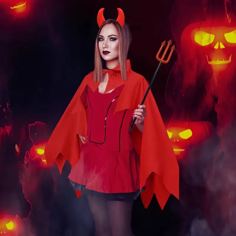 Costume set with red cape and horn headband