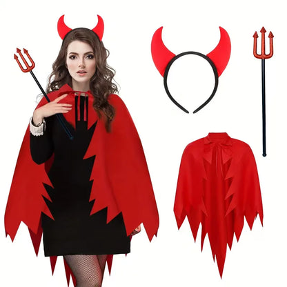 Costume set with red cape and horn headband
