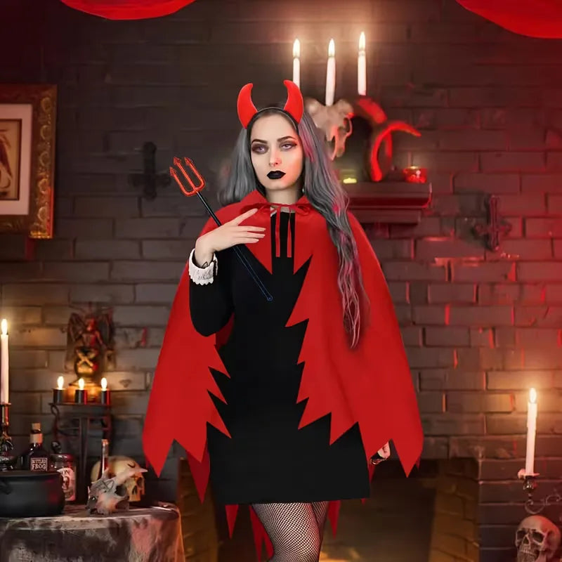 Costume set with red cape and horn headband