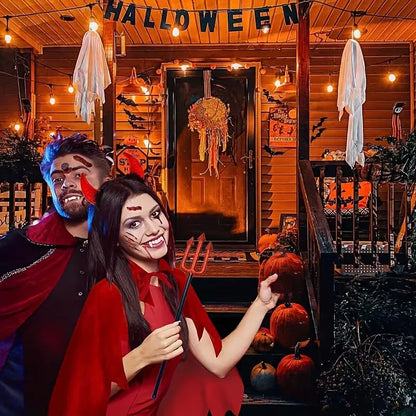 Costume set with red cape and horn headband