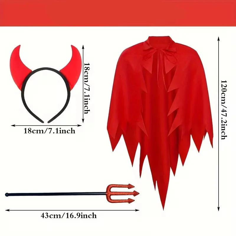 Costume set with red cape and horn headband