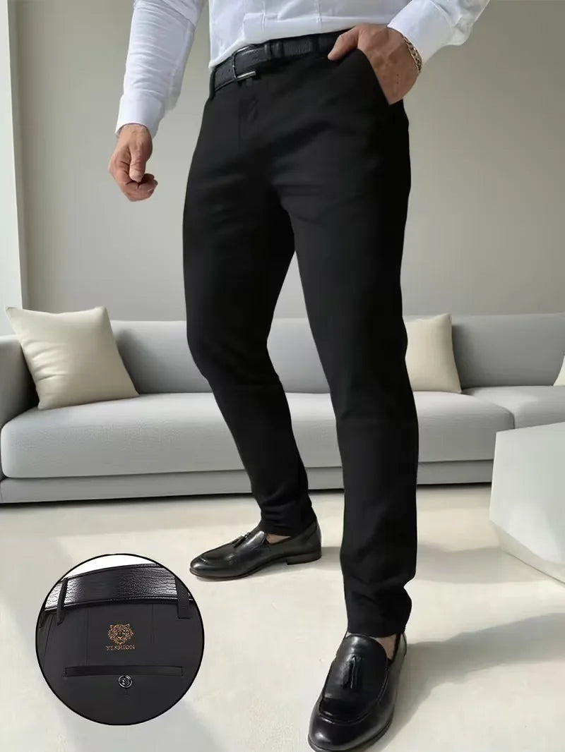 Long trousers with tiger embroidery design and slim fit