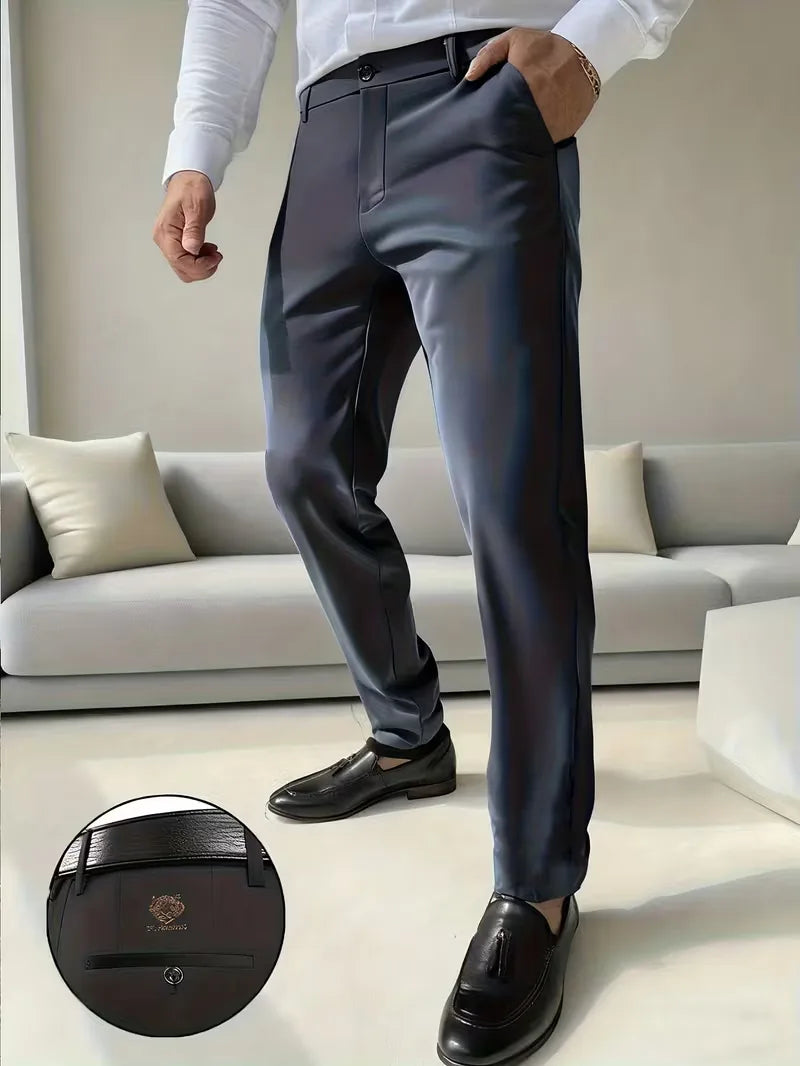 Long trousers with tiger embroidery design and slim fit