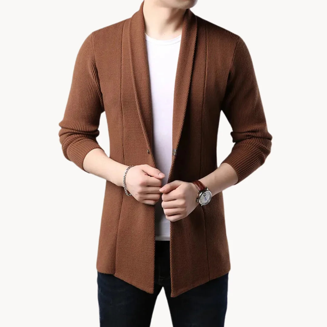Hugo | Long cardigan with open front and ribbed texture