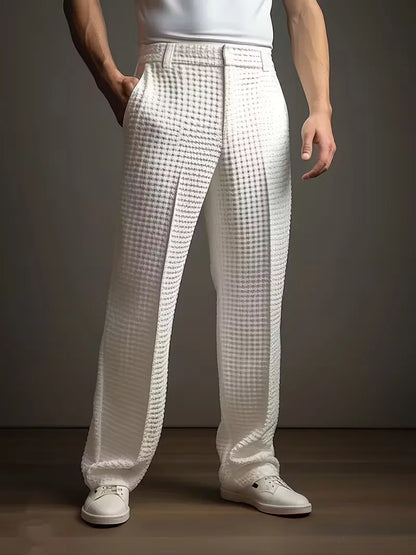 Lightweight fabric trousers with straight legs and side pockets