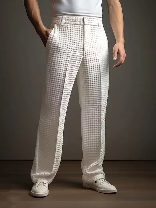 Lightweight fabric trousers with straight legs and side pockets