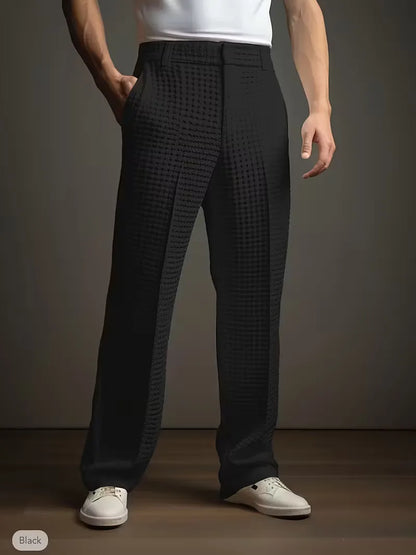 Lightweight fabric trousers with straight legs and side pockets
