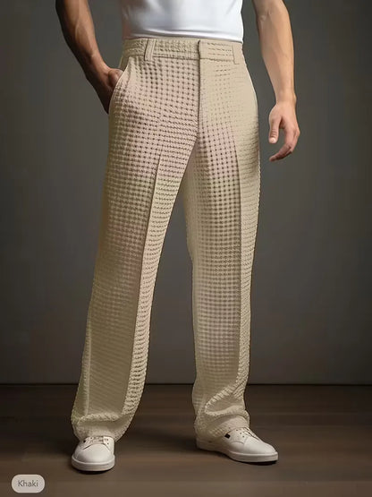 Lightweight fabric trousers with straight legs and side pockets