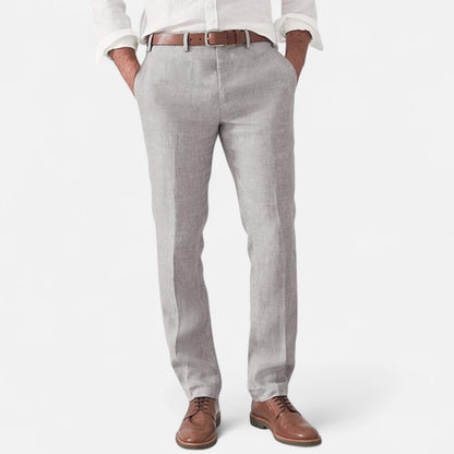 Linen trousers with elasticated waist and side pockets