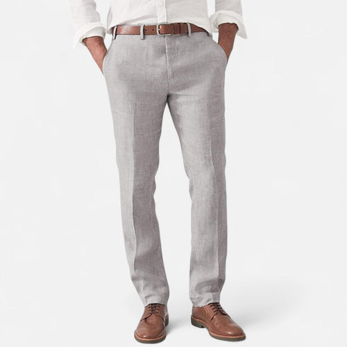 Linen trousers with elasticated waist and side pockets
