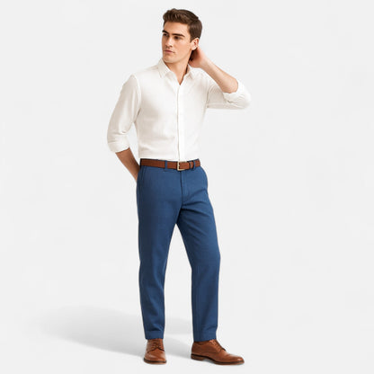 Linen trousers with elasticated waist and side pockets