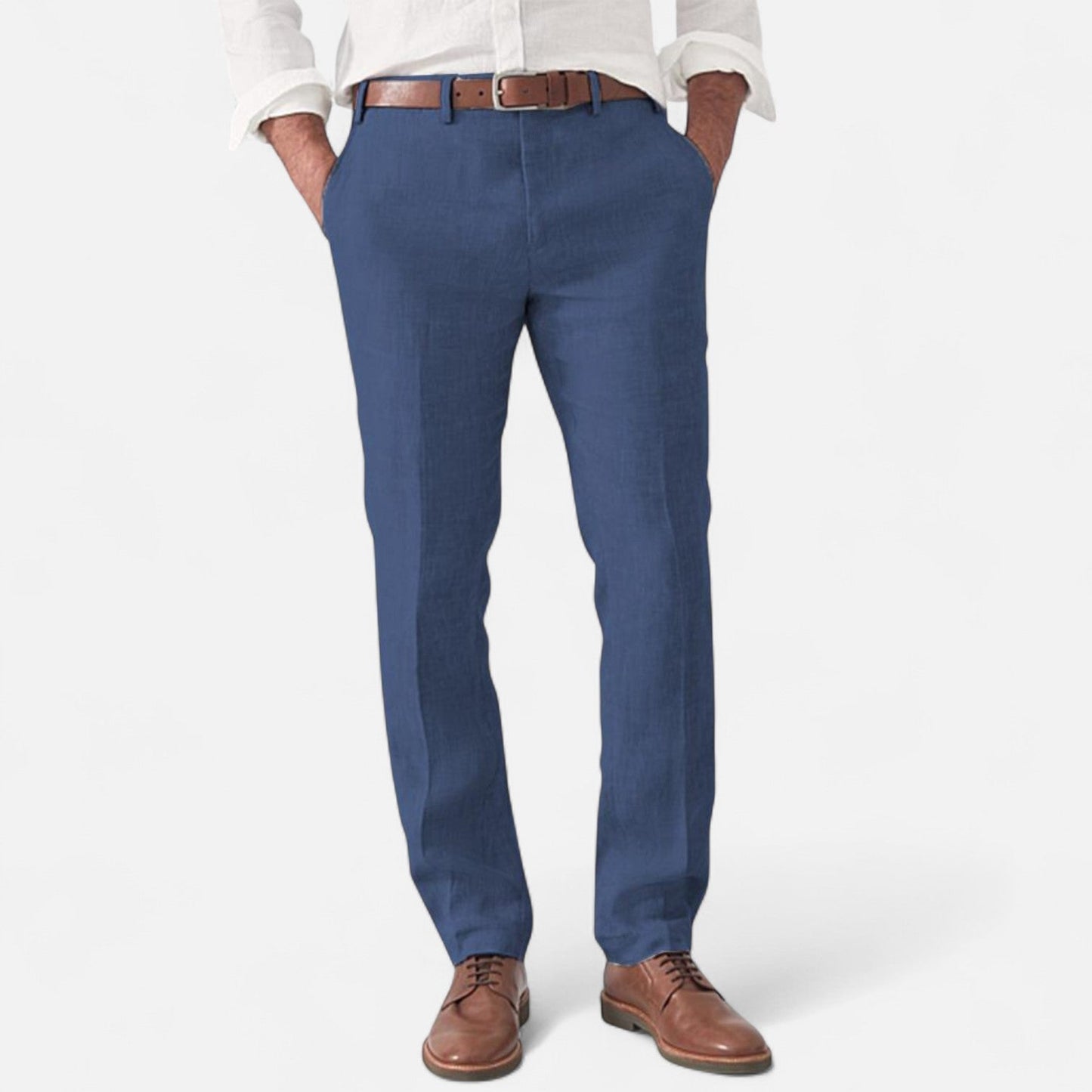 Linen trousers with elasticated waist and side pockets