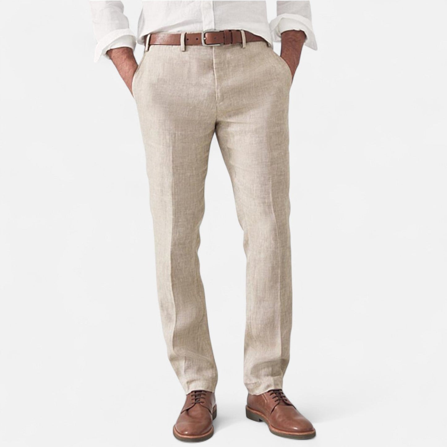 Linen trousers with elasticated waist and side pockets