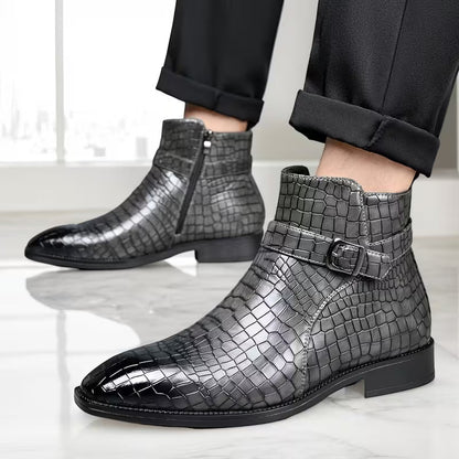 Mid-top boots with textured upper and side zip