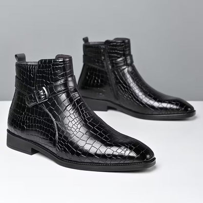 Mid-top boots with textured upper and side zip