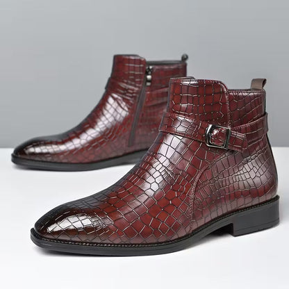 Mid-top boots with textured upper and side zip