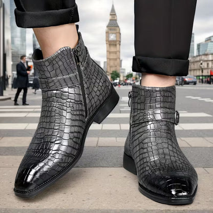 Mid-top boots with textured upper and side zip