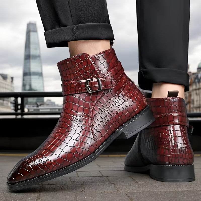 Mid-top boots with textured upper and side zip