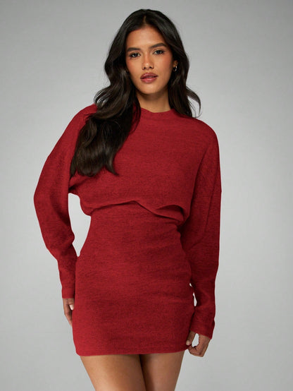 Mini dress with long sleeves and round neck