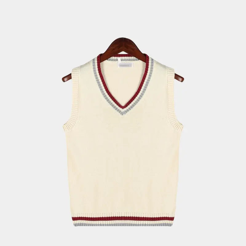 Sleeveless jumper with v-neck and cable pattern