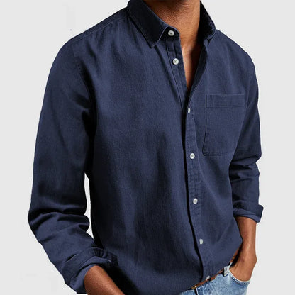 Linen Shirt with Long Sleeves and Chest Pocket
