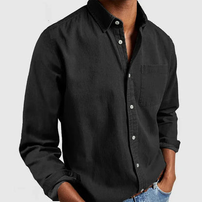 Linen Shirt with Long Sleeves and Chest Pocket