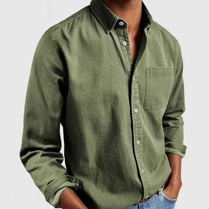 Linen Shirt with Long Sleeves and Chest Pocket