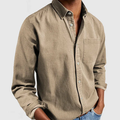 Linen Shirt with Long Sleeves and Chest Pocket