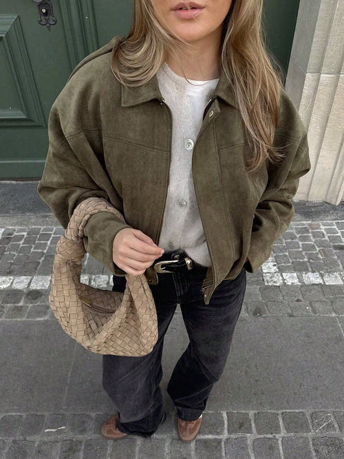 Oversized bomber jacket with zip and stand-up collar