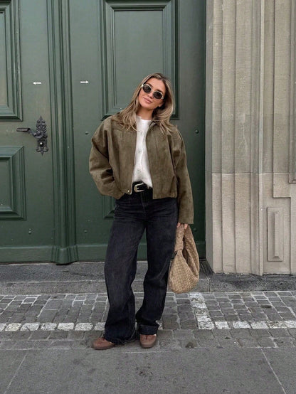 Oversized bomber jacket with zip and stand-up collar