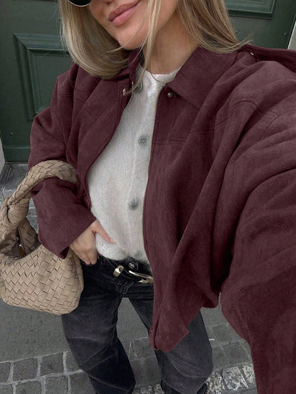 Oversized bomber jacket with zip and stand-up collar
