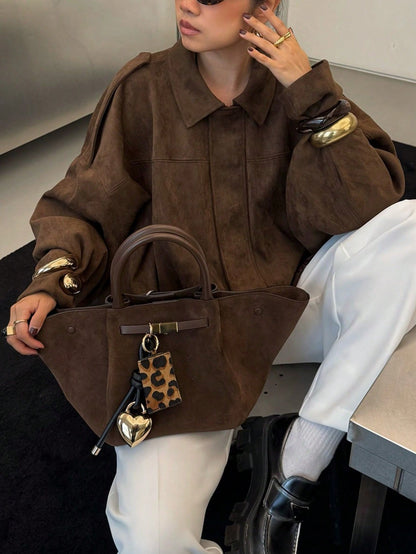 Oversized bomber jacket with zip and stand-up collar