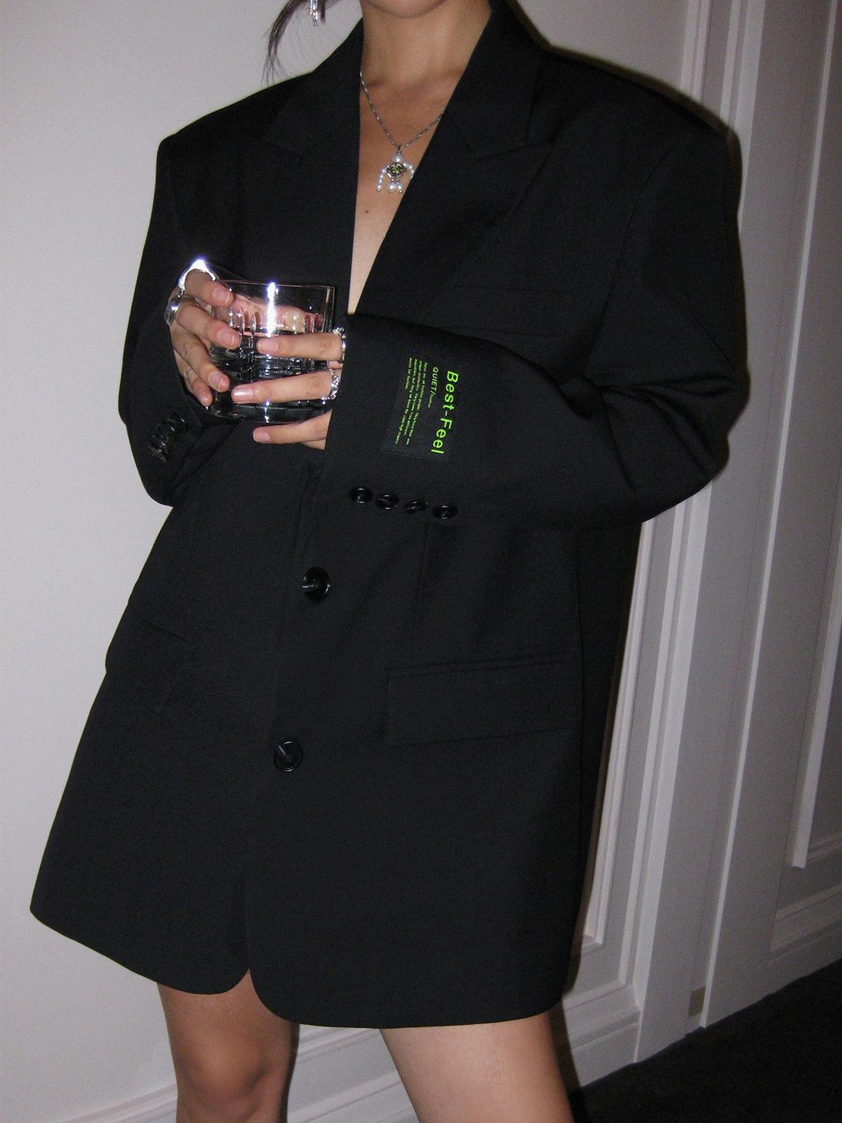 Oversized long blazer with lapel collar