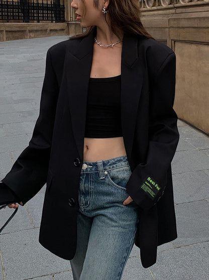 Oversized long blazer with lapel collar