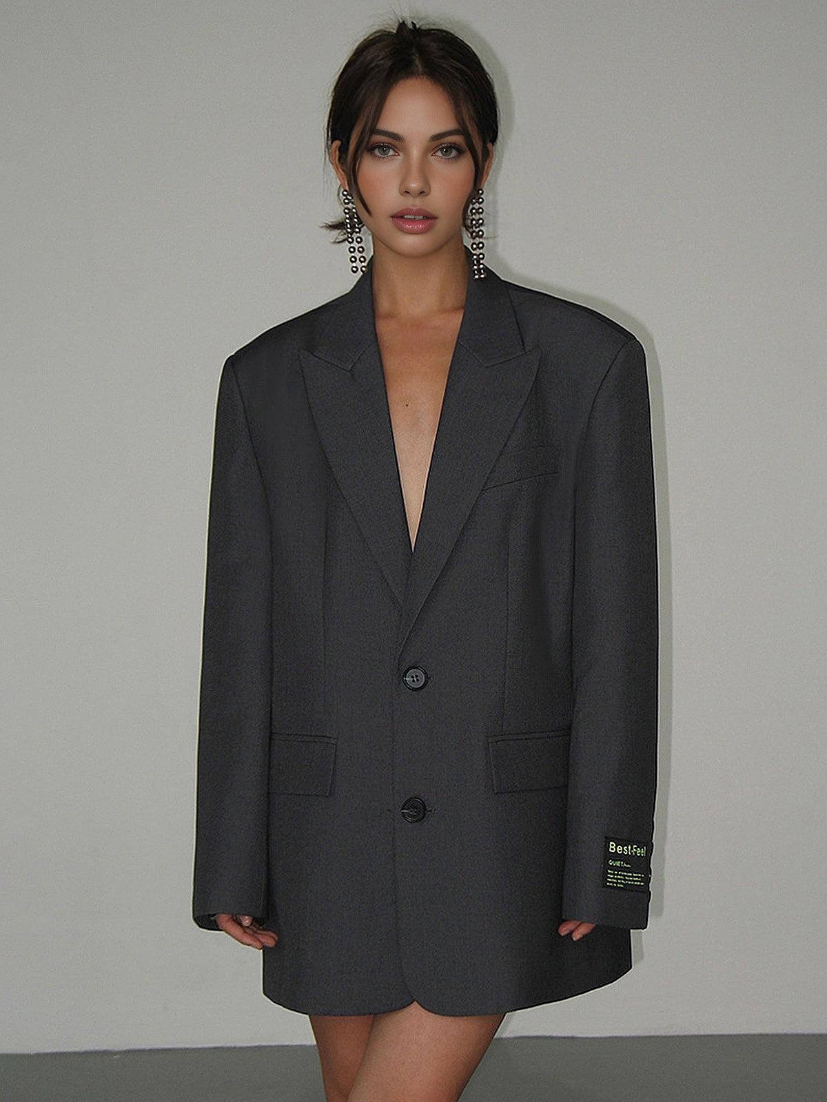 Oversized long blazer with lapel collar