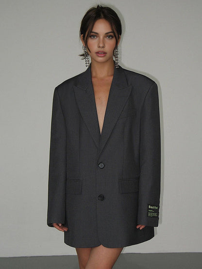 Oversized long blazer with lapel collar