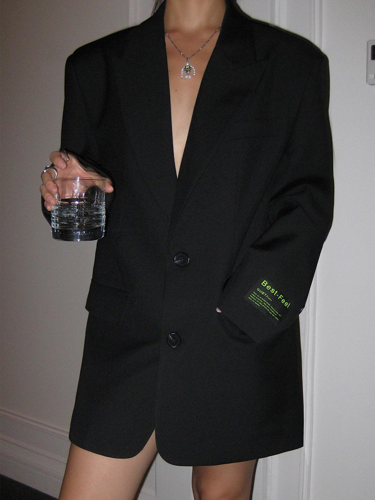 Oversized long blazer with lapel collar