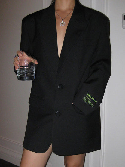 Oversized long blazer with lapel collar