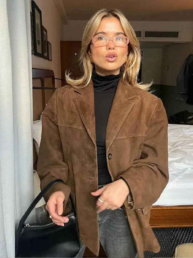 Oversized suede jacket with wide collar