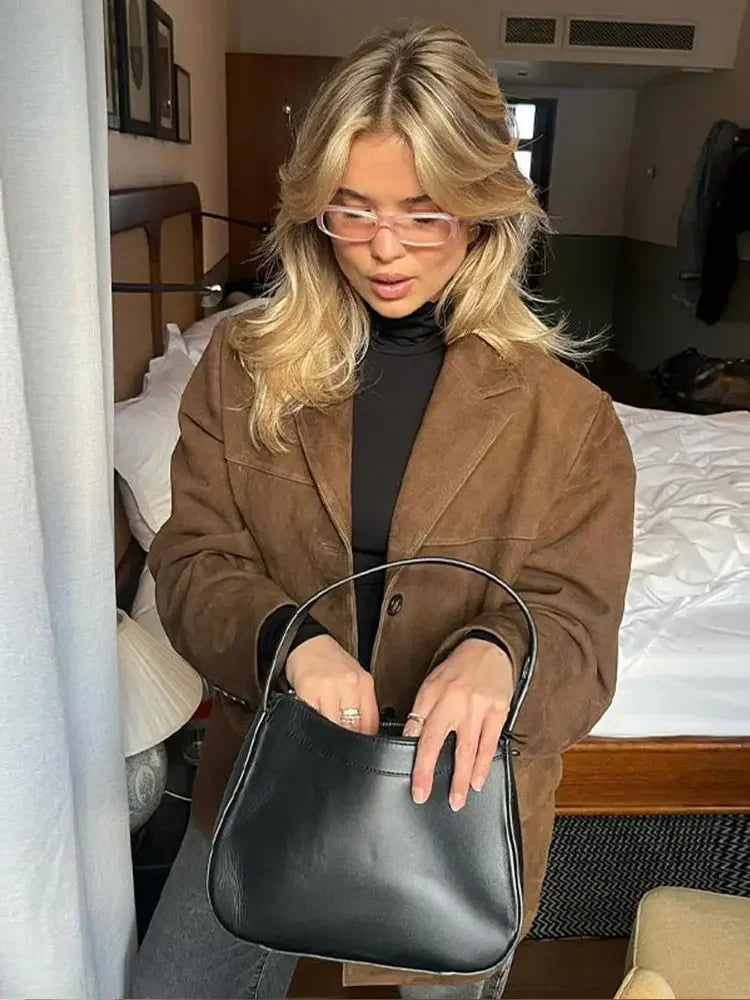 Oversized suede jacket with wide collar