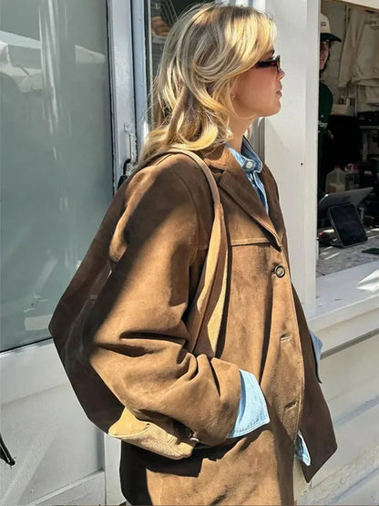 Oversized suede jacket with wide collar