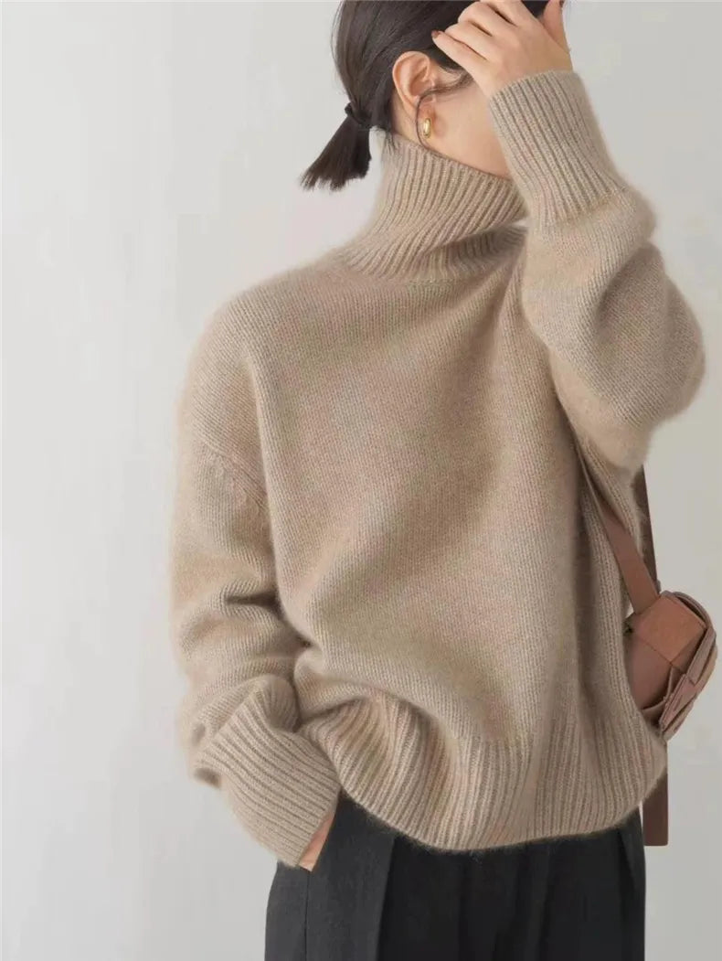 Oversized cashmere jumper with high roll neck