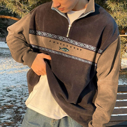 Oversized zip jumper with geometric pattern