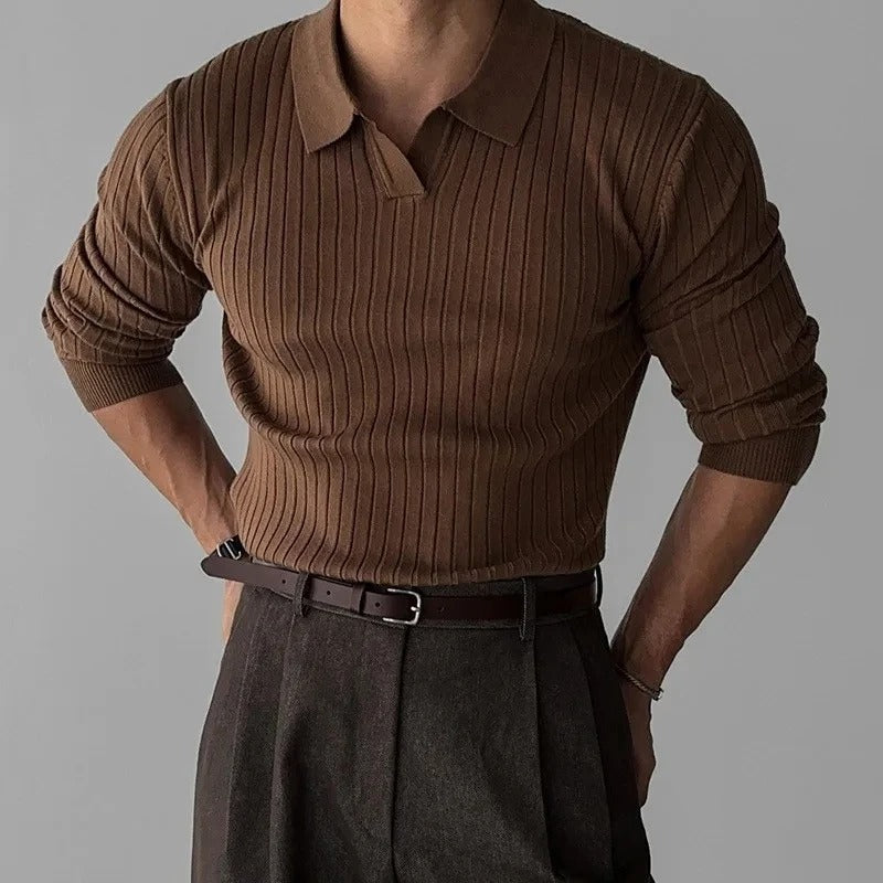 Long Sleeve Polo with V-Neck