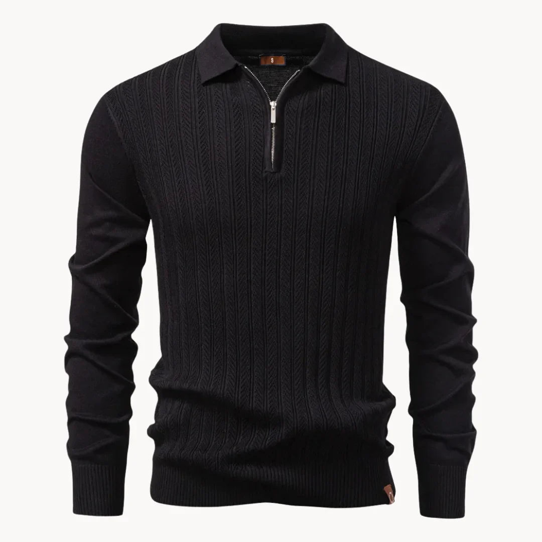 Hugo | Polo with Ribbed Pattern and Short Zip
