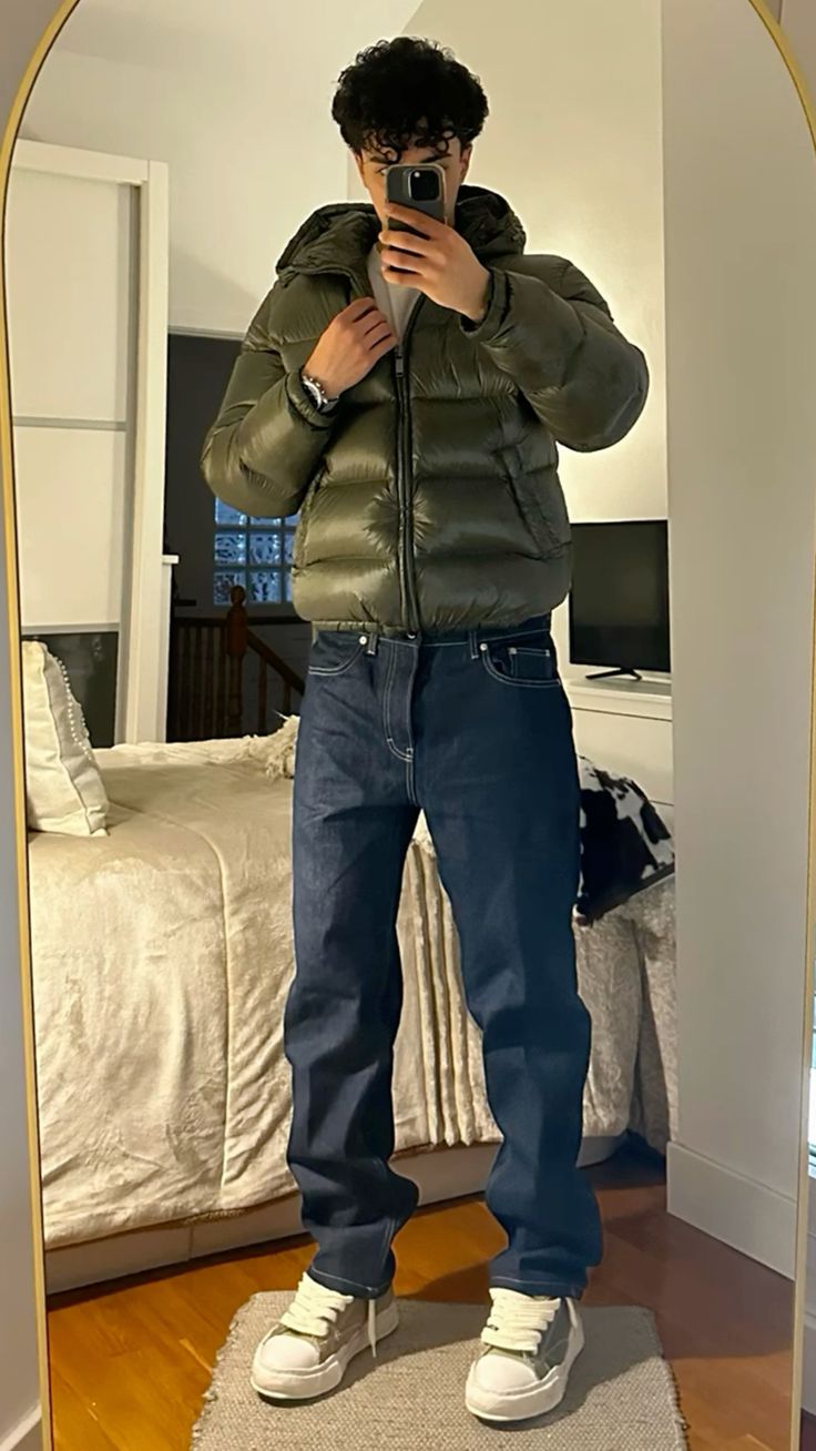 Puffer jacket with shiny finish and hood