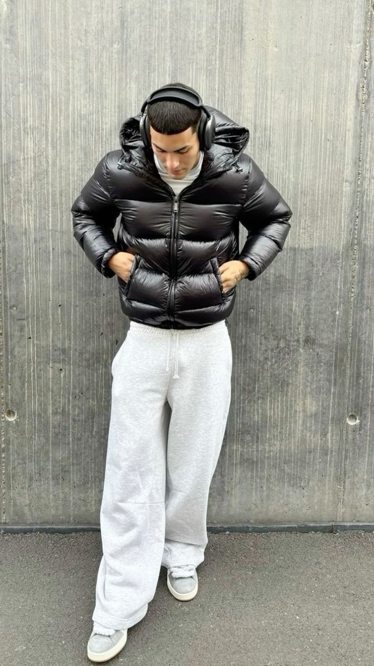 Puffer jacket with shiny finish and hood